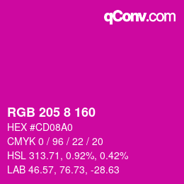 Farbcode: RGB 205 8 160 | qconv.com