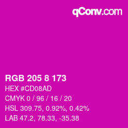 Color code: RGB 205 8 173 | qconv.com