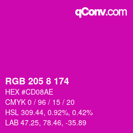 カラーコード: RGB 205 8 174 | qconv.com