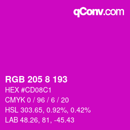 カラーコード: RGB 205 8 193 | qconv.com