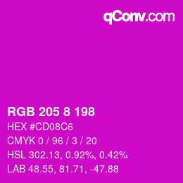 Color code: RGB 205 8 198 | qconv.com