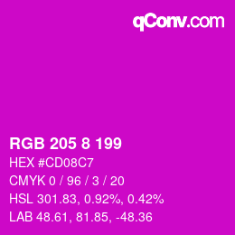 Color code: RGB 205 8 199 | qconv.com