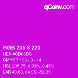 Color code: RGB 205 8 220 | qconv.com
