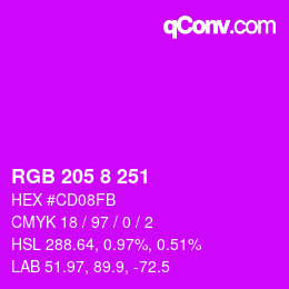 カラーコード: RGB 205 8 251 | qconv.com