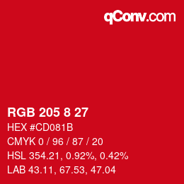 Color code: RGB 205 8 27 | qconv.com