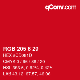 Color code: RGB 205 8 29 | qconv.com