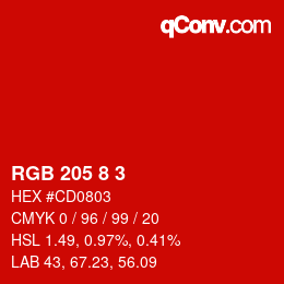 Color code: RGB 205 8 3 | qconv.com