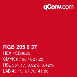 Color code: RGB 205 8 37 | qconv.com