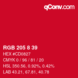 Color code: RGB 205 8 39 | qconv.com