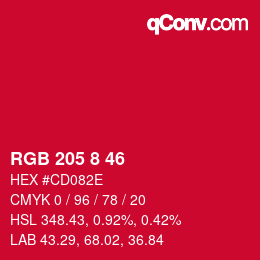 Color code: RGB 205 8 46 | qconv.com