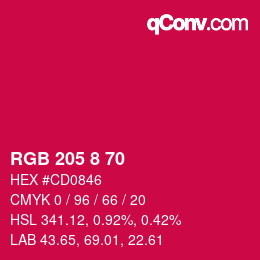 カラーコード: RGB 205 8 70 | qconv.com
