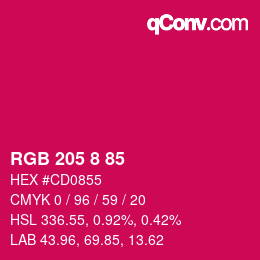 Color code: RGB 205 8 85 | qconv.com