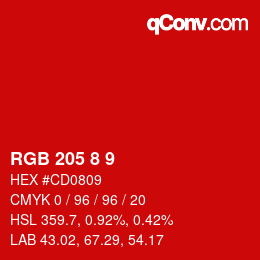 Color code: RGB 205 8 9 | qconv.com
