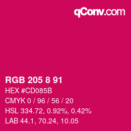 Color code: RGB 205 8 91 | qconv.com