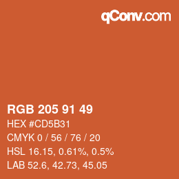 Color code: RGB 205 91 49 | qconv.com