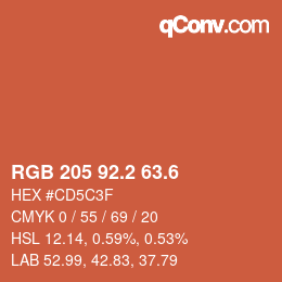 カラーコード: RGB 205 92.2 63.6 | qconv.com
