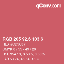 カラーコード: RGB 205 92.6 103.6 | qconv.com
