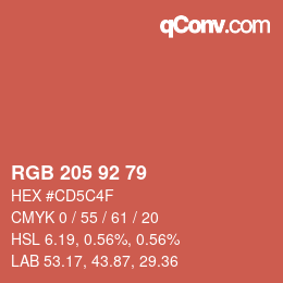 カラーコード: RGB 205 92 79 | qconv.com