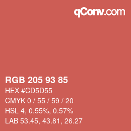 カラーコード: RGB 205 93 85 | qconv.com