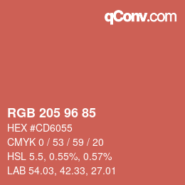 Código de color: RGB 205 96 85 | qconv.com
