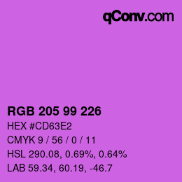 Color code: RGB 205 99 226 | qconv.com