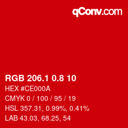 カラーコード: RGB 206.1 0.8 10 | qconv.com