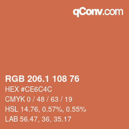 カラーコード: RGB 206.1 108 76 | qconv.com