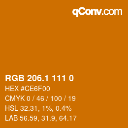 カラーコード: RGB 206.1 111 0 | qconv.com