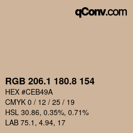 カラーコード: RGB 206.1 180.8 154 | qconv.com