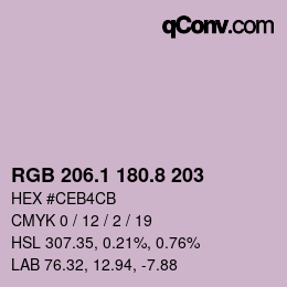 カラーコード: RGB 206.1 180.8 203 | qconv.com