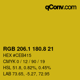 カラーコード: RGB 206.1 180.8 21 | qconv.com