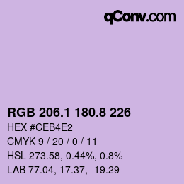 Color code: RGB 206.1 180.8 226 | qconv.com