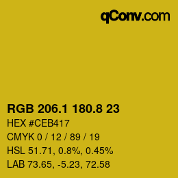 カラーコード: RGB 206.1 180.8 23 | qconv.com
