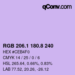 カラーコード: RGB 206.1 180.8 240 | qconv.com