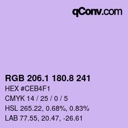 Color code: RGB 206.1 180.8 241 | qconv.com