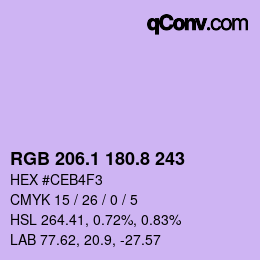 カラーコード: RGB 206.1 180.8 243 | qconv.com