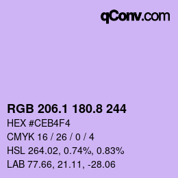 カラーコード: RGB 206.1 180.8 244 | qconv.com
