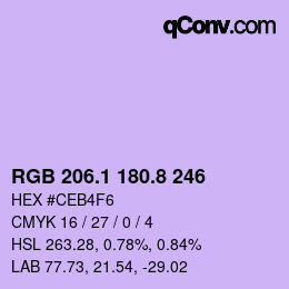 カラーコード: RGB 206.1 180.8 246 | qconv.com