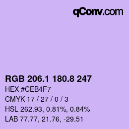 カラーコード: RGB 206.1 180.8 247 | qconv.com
