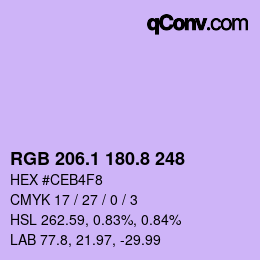 カラーコード: RGB 206.1 180.8 248 | qconv.com