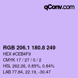 カラーコード: RGB 206.1 180.8 249 | qconv.com