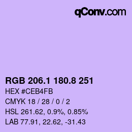 カラーコード: RGB 206.1 180.8 251 | qconv.com