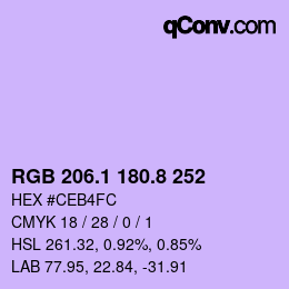 カラーコード: RGB 206.1 180.8 252 | qconv.com