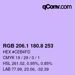 カラーコード: RGB 206.1 180.8 253 | qconv.com