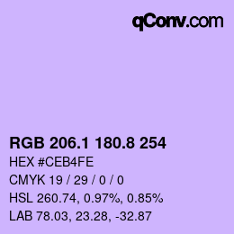 カラーコード: RGB 206.1 180.8 254 | qconv.com