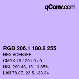 カラーコード: RGB 206.1 180.8 255 | qconv.com