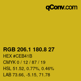 カラーコード: RGB 206.1 180.8 27 | qconv.com