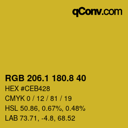 カラーコード: RGB 206.1 180.8 40 | qconv.com