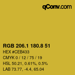 カラーコード: RGB 206.1 180.8 51 | qconv.com