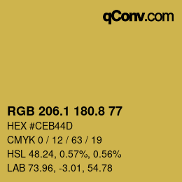 カラーコード: RGB 206.1 180.8 77 | qconv.com